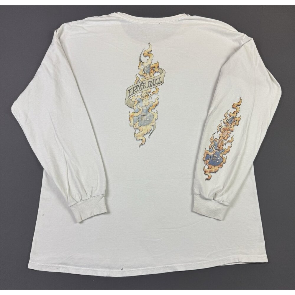 Rare Vintage Y2K Ernie Ball Guitar Flames Sun Fade Long Sleeve Promo Thrashed XL